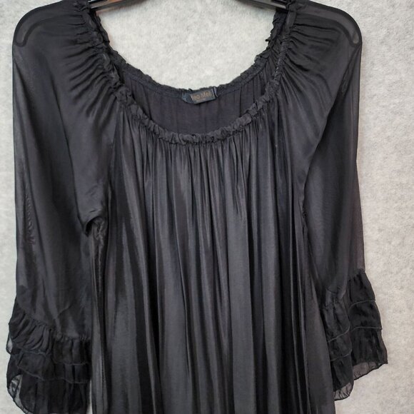 Meo Meli Peasant Top Silk Blend Womens Small Black Italy Flowy - Picture 2 of 10